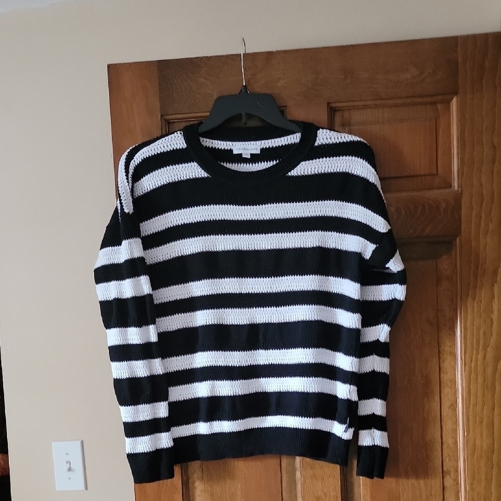 Calvin Klein Black and White Striped Sweater